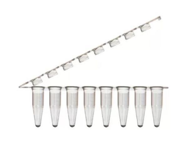 Пробирки 0.2 мл для ПЦР, в стрипах по 8 штук, прикреп. опт. прозр. крышки, нестер., 125 стрипов/упак