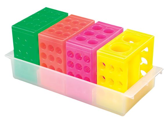 Штативы для пробирок, криопробирок, разноцветные, 4 стороны, от 0.5 до 50 мл, 4 шт/упак