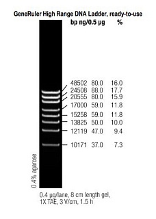 Маркеры молекулярной массы ДНК, 10171-48502 п.о., GeneRuler High Range, гот. к исп., 50 мкг